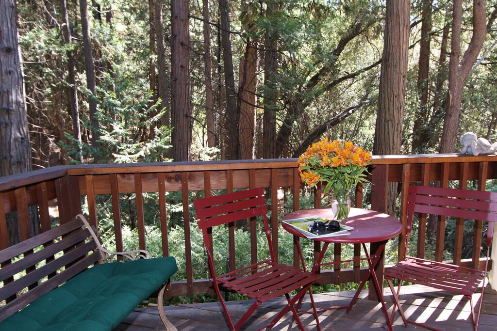 Forest views from the deck at McCaffrey House Bed & Breakfast Inn