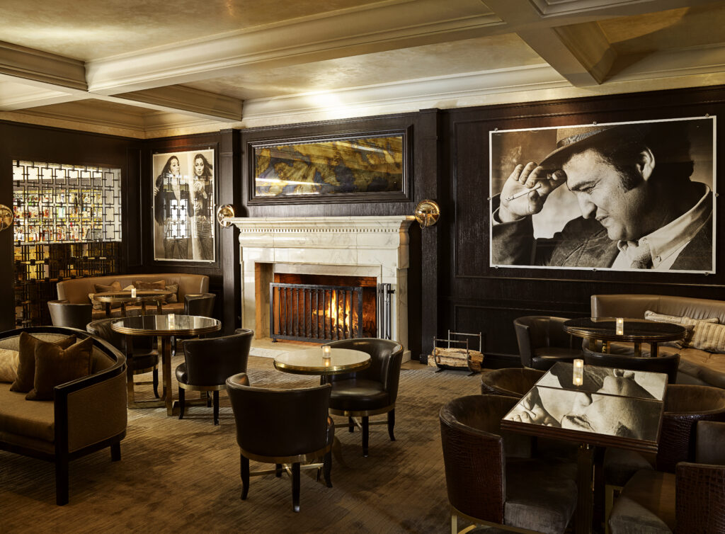 The fireplace inside the Bar and Lounge at Hotel Bel-Air