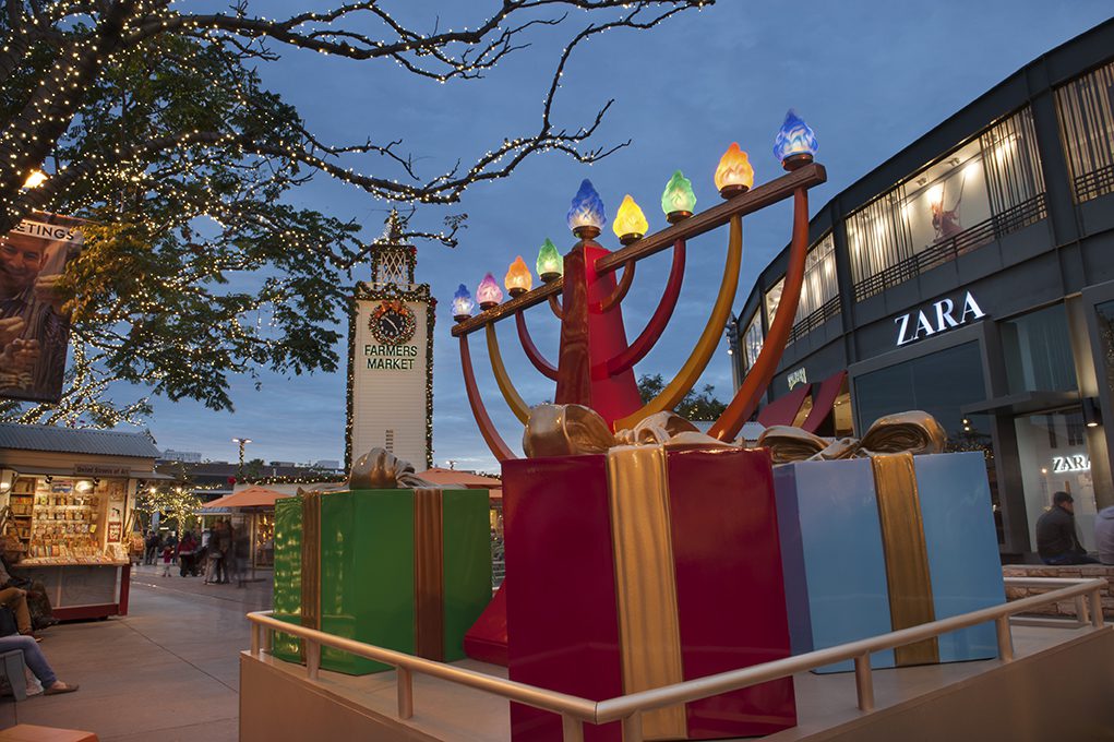 The lighted menorah at the Original Farmer's Market