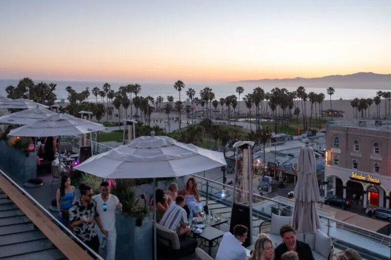 HIgh Rooftop Lounge at Hotel Erwin at sunset