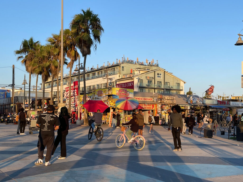 Hotel Erwin rising above the Venice Beach Boardwalk