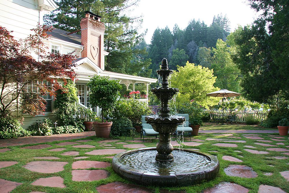 Gardens and three-tiered fountain outside the Inn at Occidental