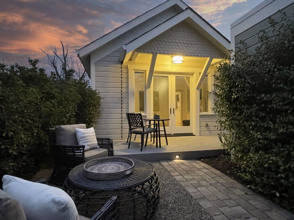 The private garden patio of one of the cottages at The Atlas