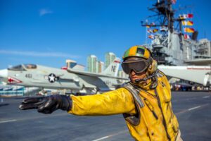 Exhibits aboard the historic aircraft carrier, the USS Midway, in Downtown San Diego
